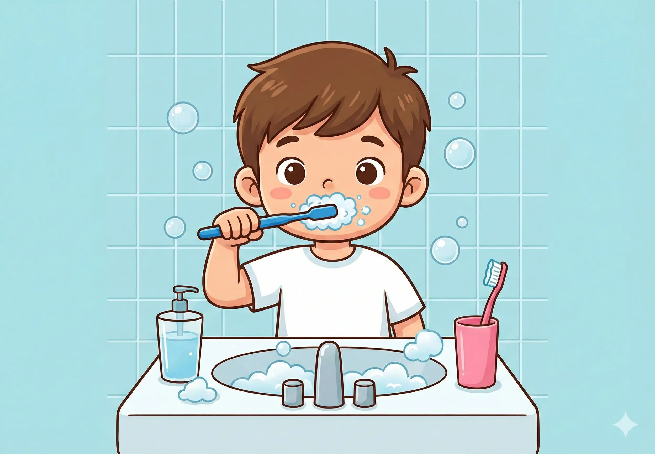 Imagen dibujo de una niña que tiene íconos de actividades de la vida diaria